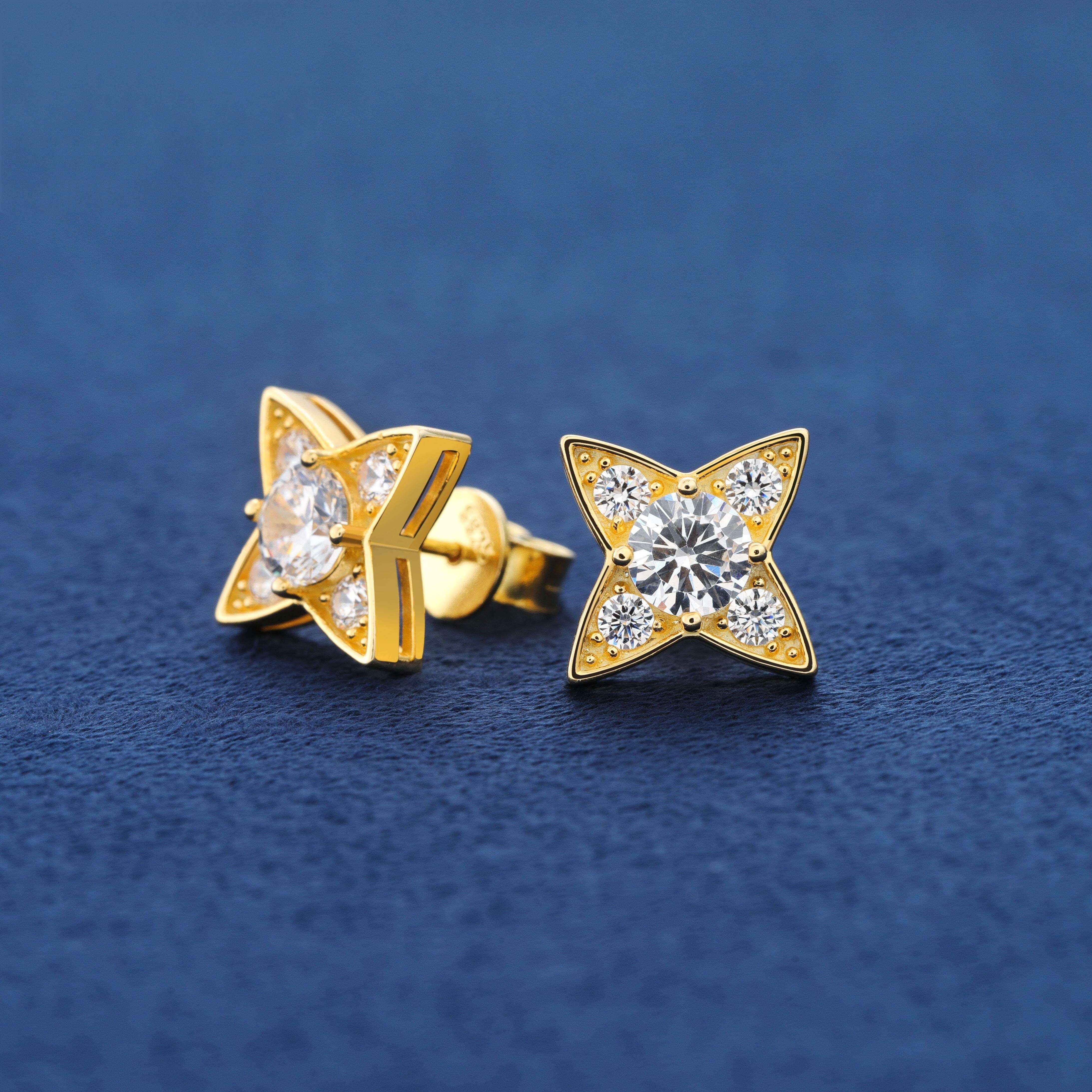High Quality 925 Sterling Silver VVS D Moissanite Diamond Stud Earrings New Design Four-Pointed Star Hip Hop Jewelry Gold Gift