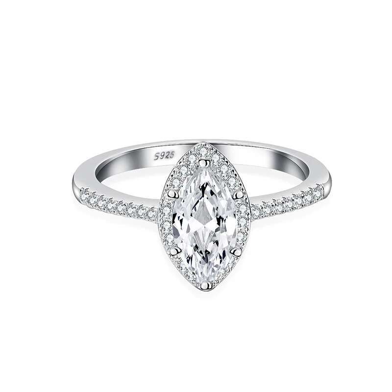KNB Delicate 1CT Marquise Cut Certified Moissanite Diamond Wedding Rings For Women Gift Real 925 Sterling Silver Fine Jewelry