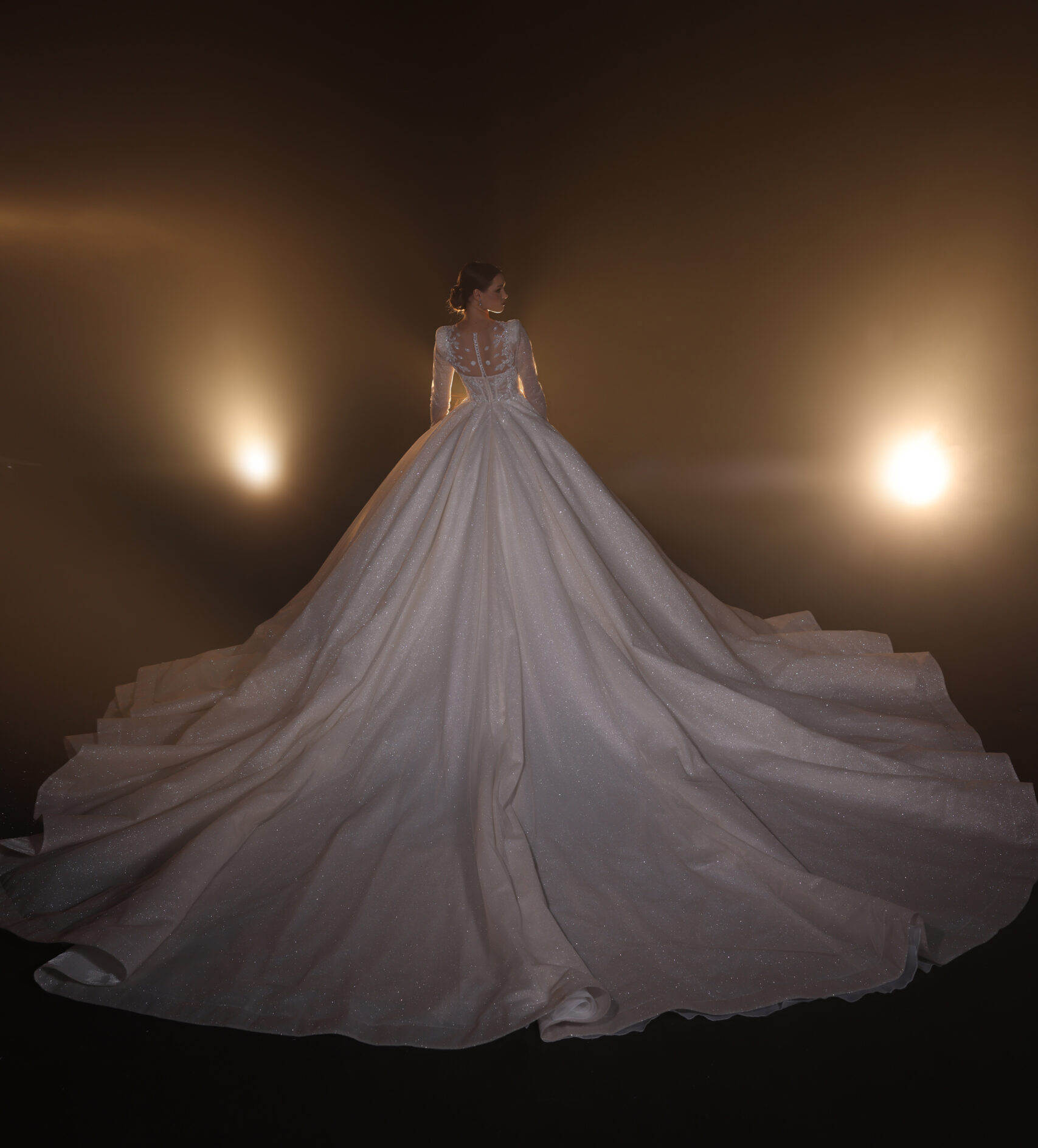 Illusion Ball Gown Wedding Dress Sheer Neck Long Sleeves Bridal Gowns Sequins Appliques Sweep Train Dresses Custom Made vestidos de novia