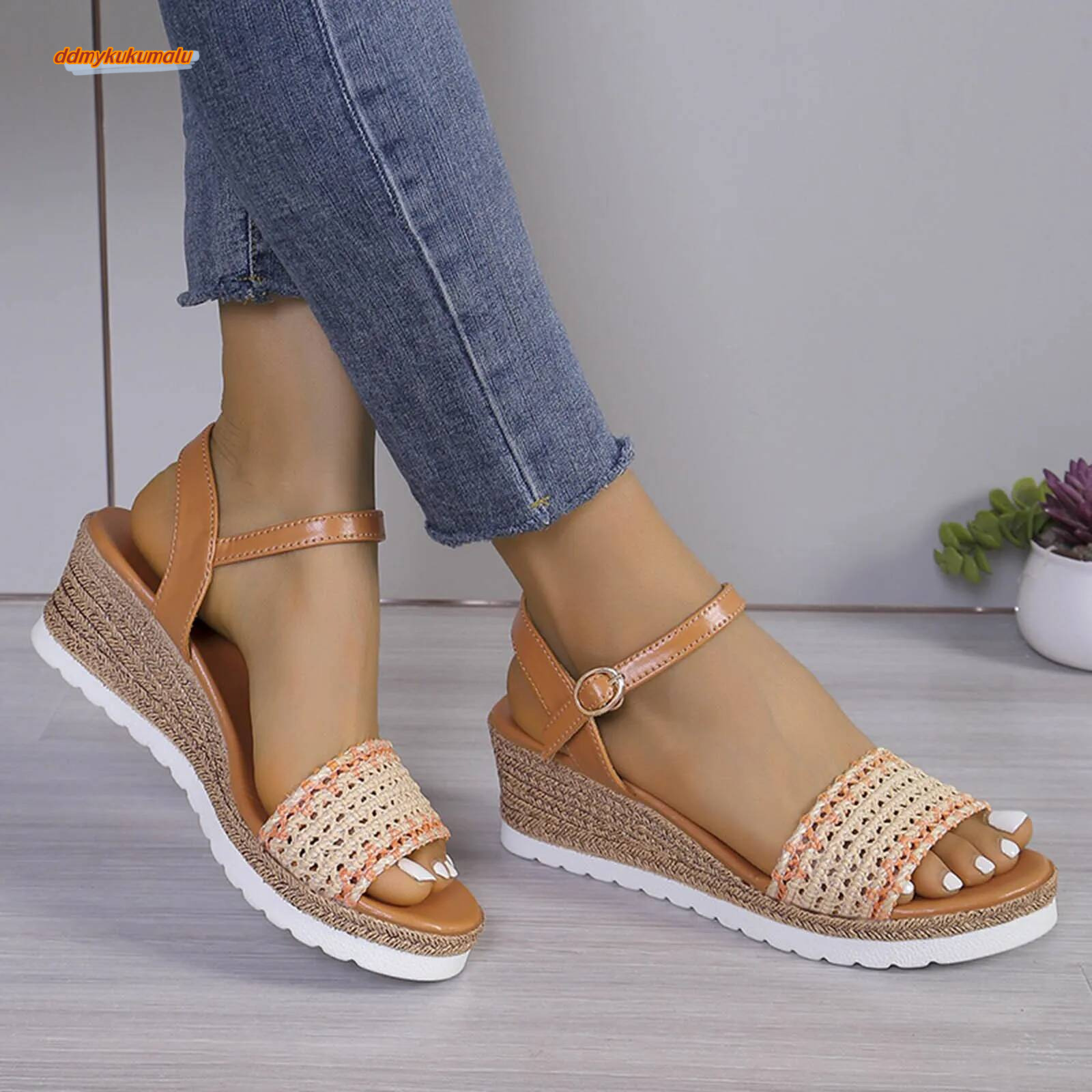 Brand Women Slingback Sandals Women'S Summer Fashion Open Toe Thick Bottom Slope Heel Zapatos Mujer 2024 Tendencia ddmykukumalu