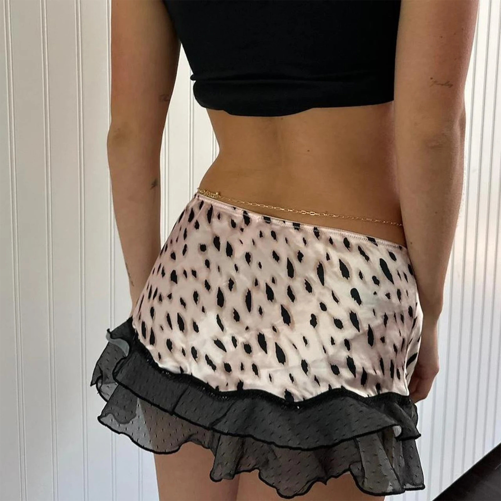 Women Bow Front A-Line Skirts Low Waist Ruffle Mini Skirts Y2K Sexy Cute Summer Low Waisted Short Skirts Streetwear Clubwear 250428
