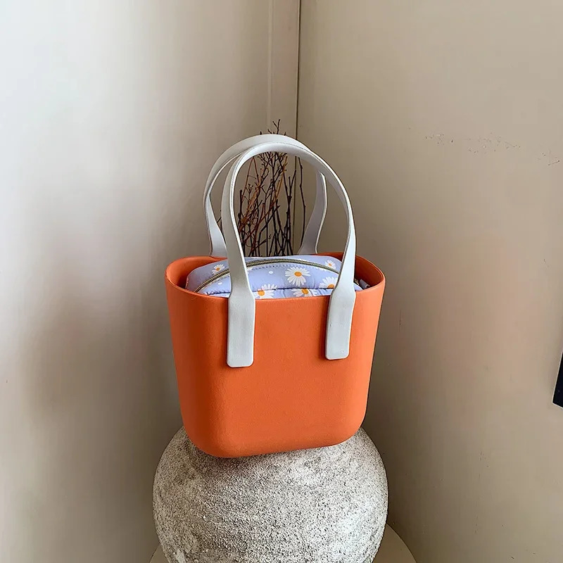 Womens portable basket bag contrasting outdoor shopping bag fashionable top handbag womens handbag with lined wallet 250427
