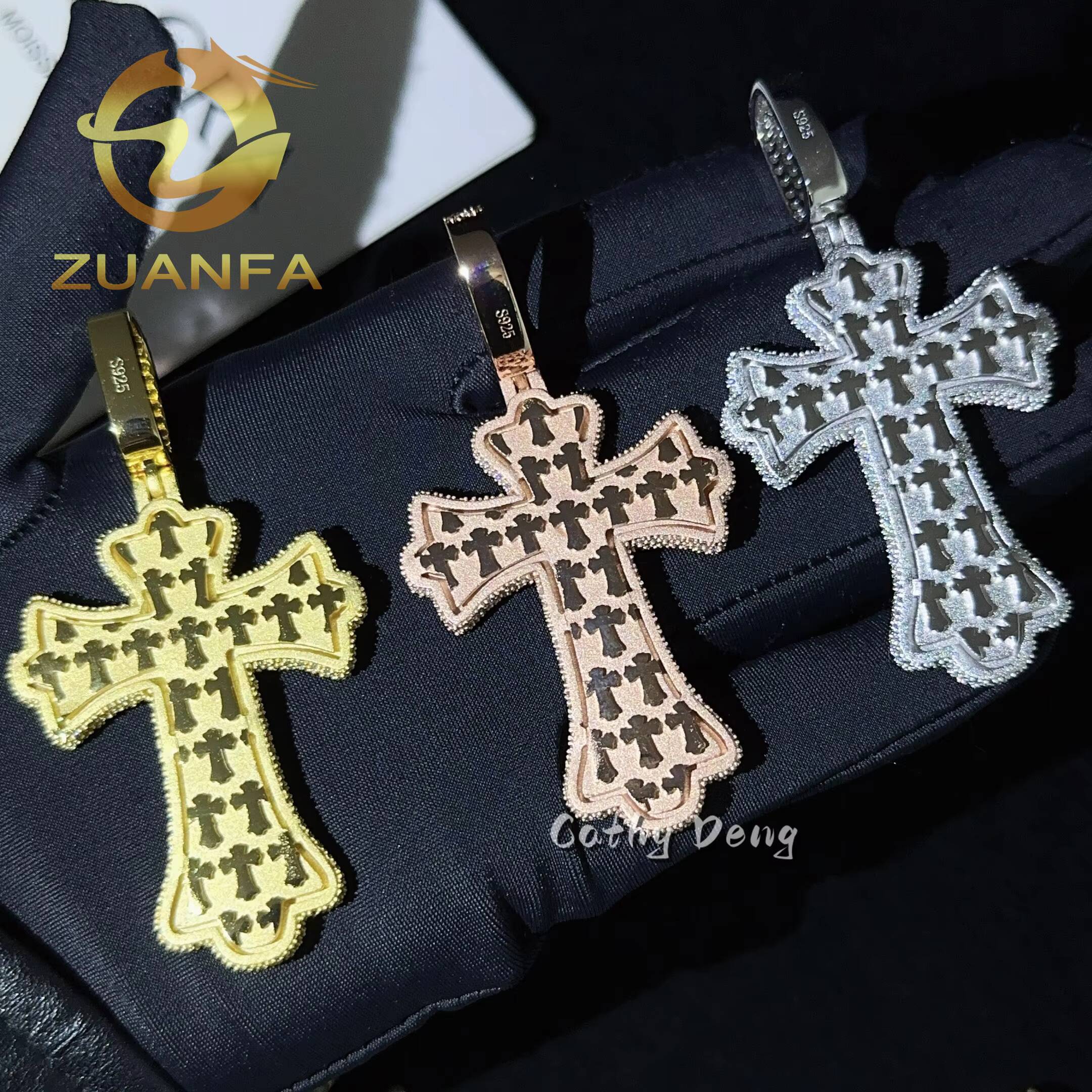 Read to Ship Hip Hop Jewelry Cross Pendant Muti Color Moissanite 925 Silver Iced Out Cross Pendant Pass Diamond Tester