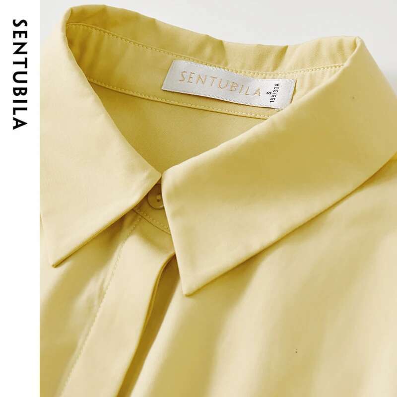 SENTUBILA Women Casual Cotton Shirt 2025 Office Lady Loose Comfort Turn Down Collar Single Breasted Shirts & Blouses 143C56999