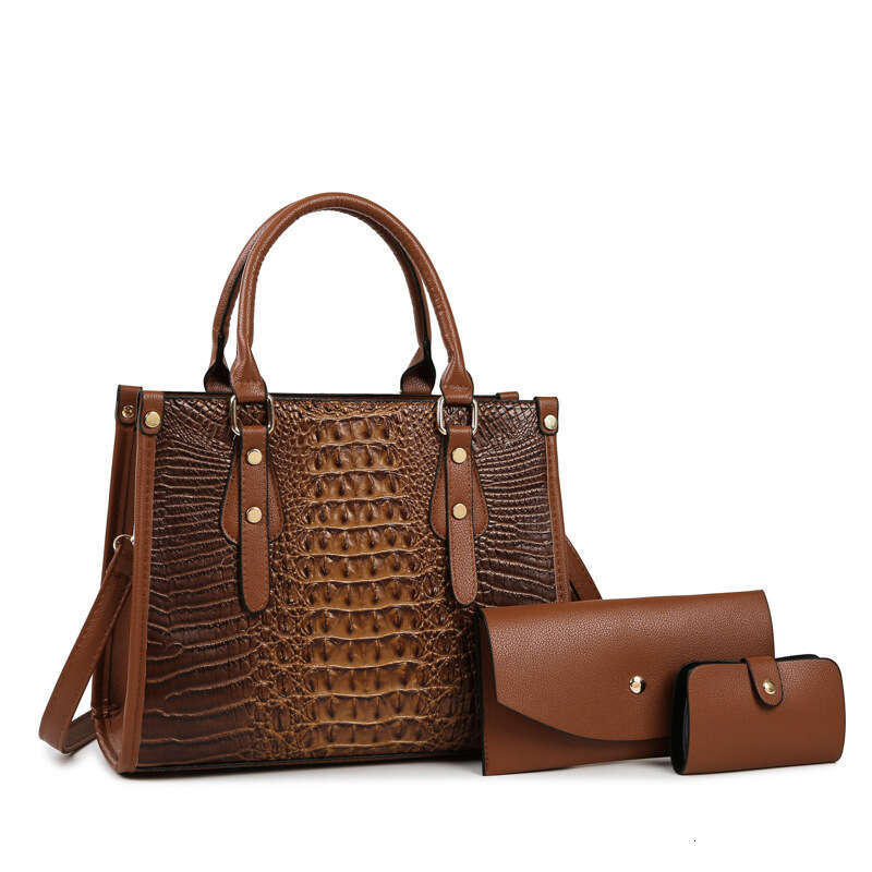 New Fashion Three Piece Set Large Capacity Mother and Child with Crocodile Pattern Texture Single Shoulder Handheld Crossbody Women's Bag