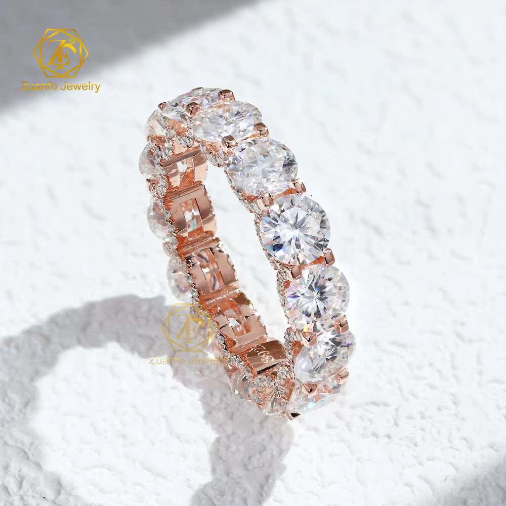 Iced Out S925 Silver Round Brilliant Cut VVS D Color Moissanite Diamond Hip Hop Tennis Ring for Men and Women