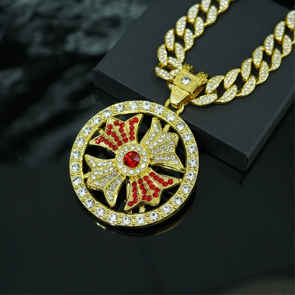 European and American rotatable cross alloy pendant mens hip hop fashion necklace 250428