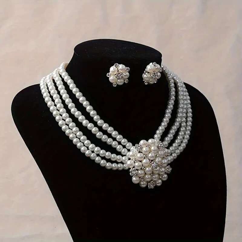 3 Pcs/Set Fashion Women's Set Luxurious Artificial Pearls Wedding Parties Simple Girls Jewelry Necklaces Earrings Gifts
