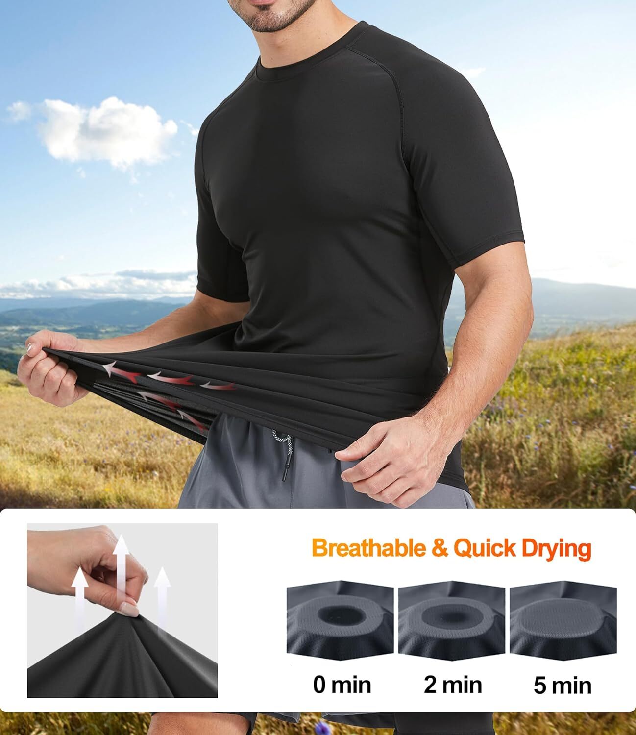 5 Pack Mens Compression Shirts Short Sleeve Cool Dry Sports Athletic Workout Base Layer Undershirt T-Shirt Tops