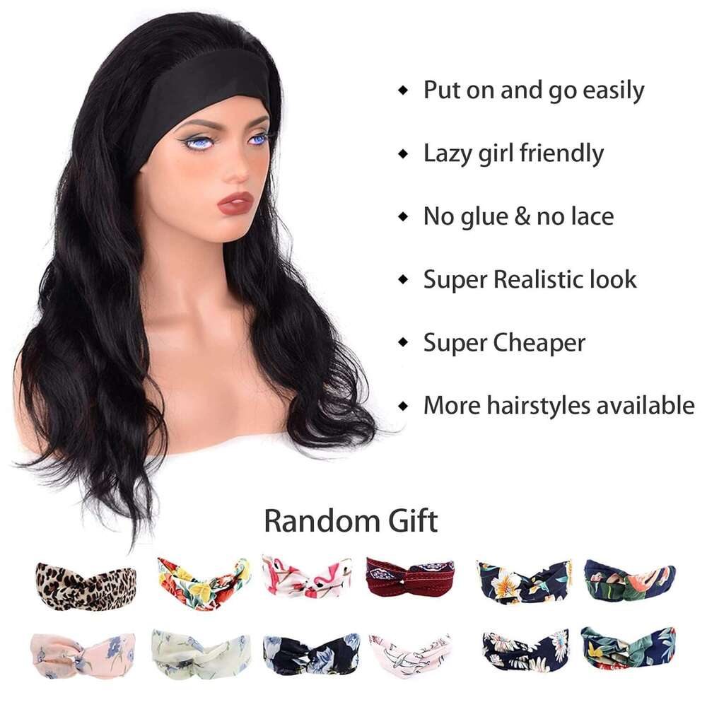 Body Wave Glueless Human Hair for black women human hair glueless, None Lace Front Wigs 180% Density Wear and Go Wig hine Made Headband Wigs(18in)