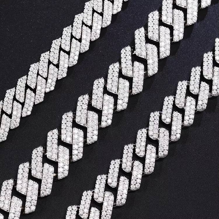 Fashion Hip Hop Cuban Bracelet 8mm-15mm Sterling Silver VVS1-D Moissanite 2 Rows Link Bracelet Gift