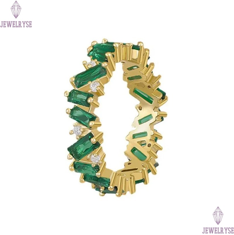 French Vintage Jewelry Wedding Rings 925 Sterling Silver Gold Fill Princess Cut Emerald CZ Diamond Irregular Party Women Engagement Band Ring Gift