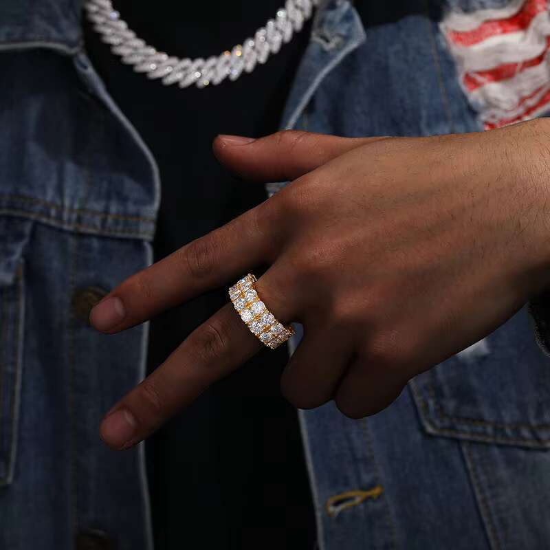 Luxury 2-Row Ice Moissanite Diamond Gemstone Ring 925 Sterling Silver Classic Style Elegant Fine Jewelry for Weddings Gifts