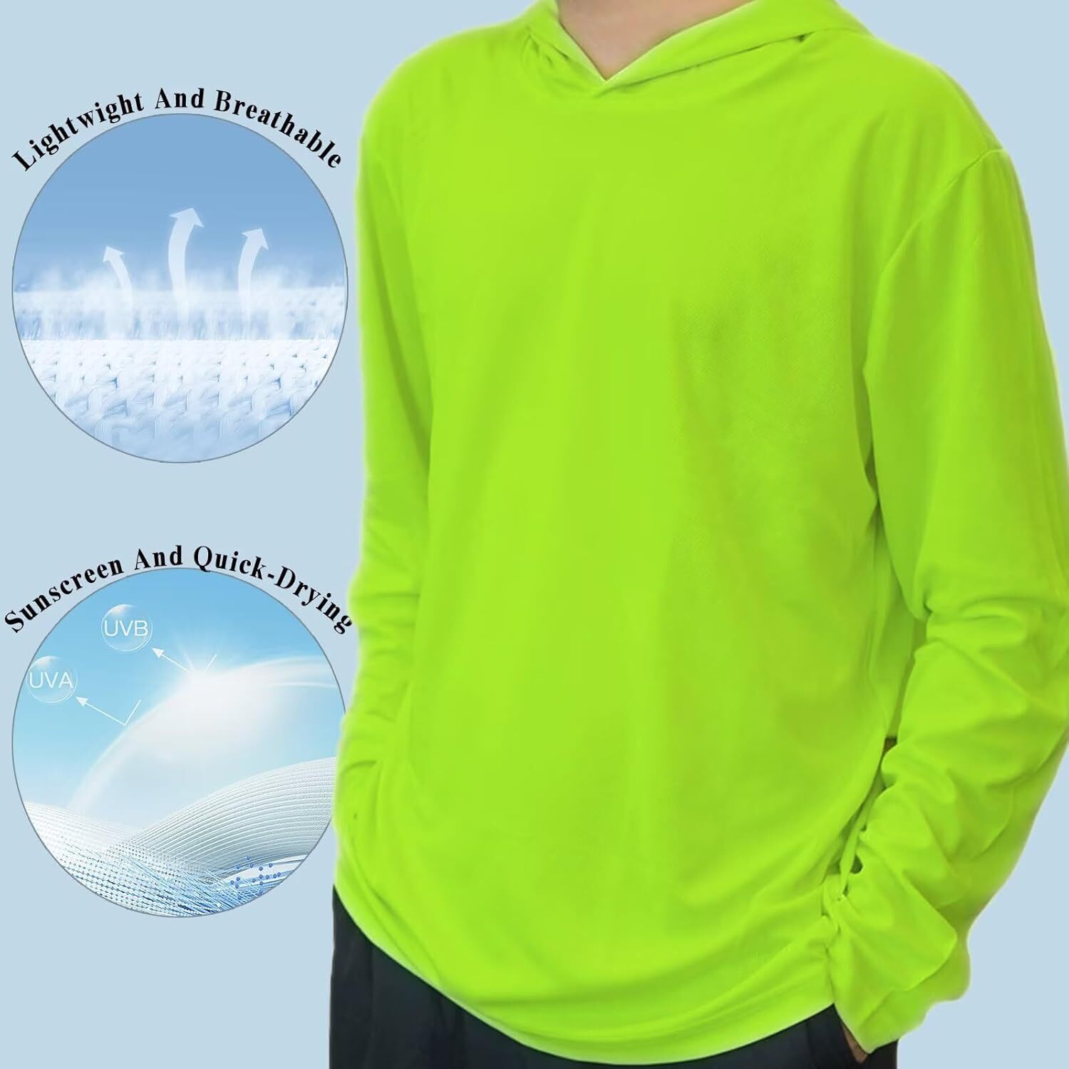Men's Pack Dry Fit UV Moisture wicking Shirt UPF 50+Breathable Long Sleeve Sunscreen T-shirt with Hoodie