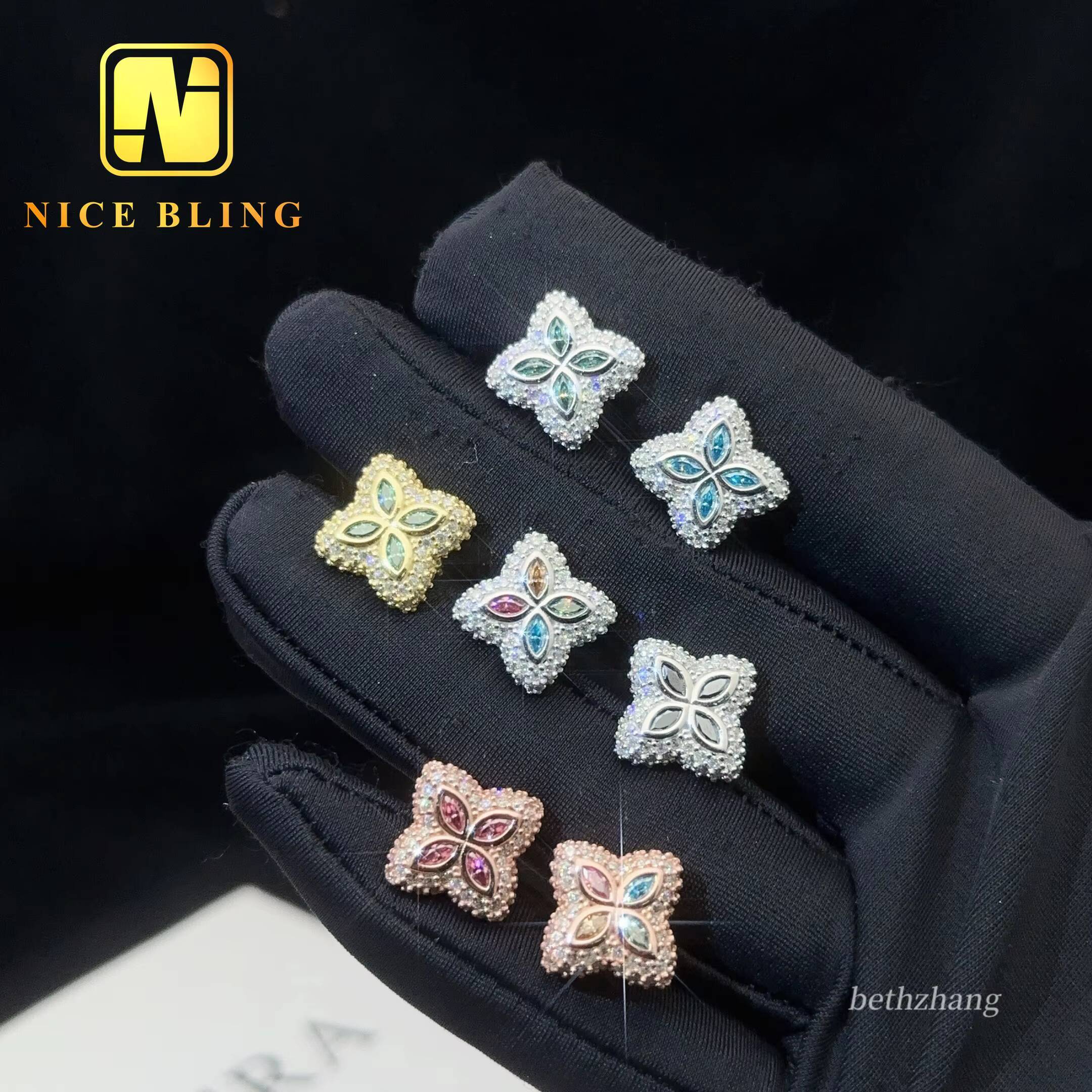 Pass Diamond Tester Hip Hop Earrings Studs 925 Silver Moissanite diamond Earrings Multicolor iced out earrings