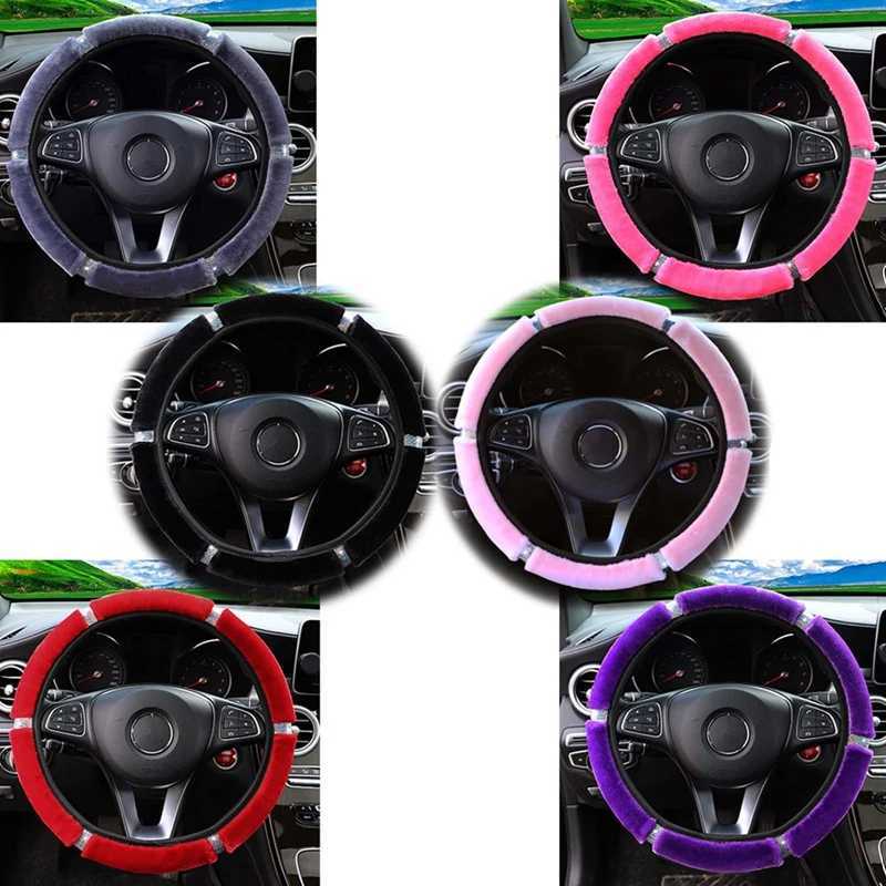 Car Steering Wheel Cover Gearshift Handbrake Cover Protector Decoration Warm Soft Plush Rhinestone Black Pink Women Man H25430