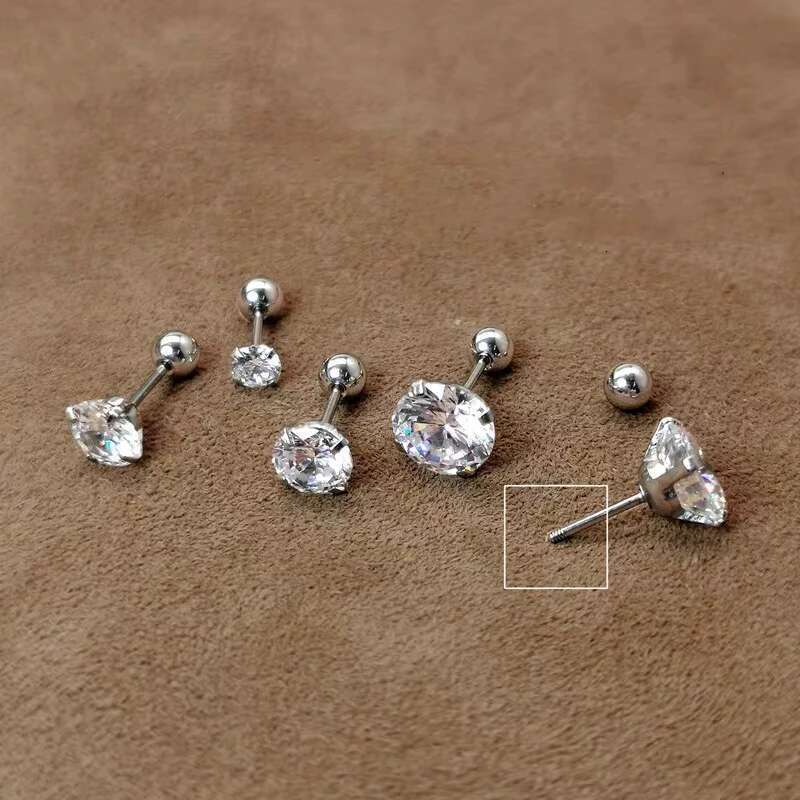 1Pair Sterling Sier Bead Screw Stud Earrings For Women Men Simple 3-6Mm Round Cubic Zirconia Ear Body Piercing Jewelry