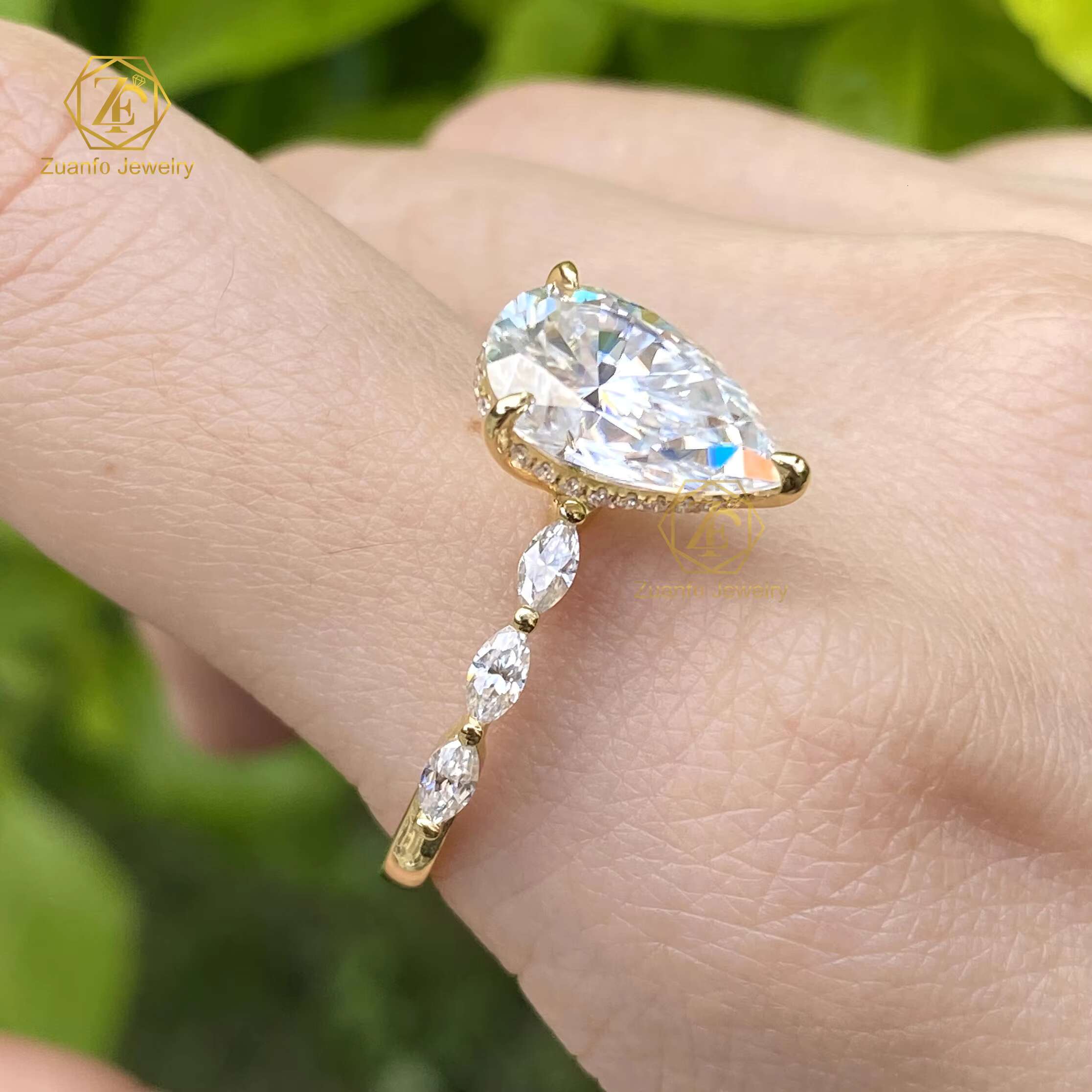 Certificate 10k 14k 18k Solid in Real Gold 8X12mm Moissanite Diamond Pave Side Wedding Engagement Ring Set for Women Jewelry