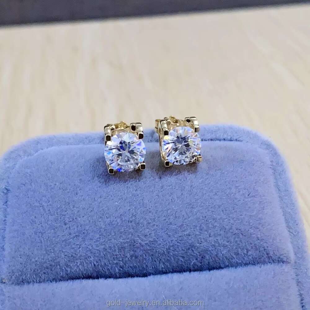 14k Solid Yellow Gold Moissanite Studs Earrings for Women Wedding Gift Fine Jewelry