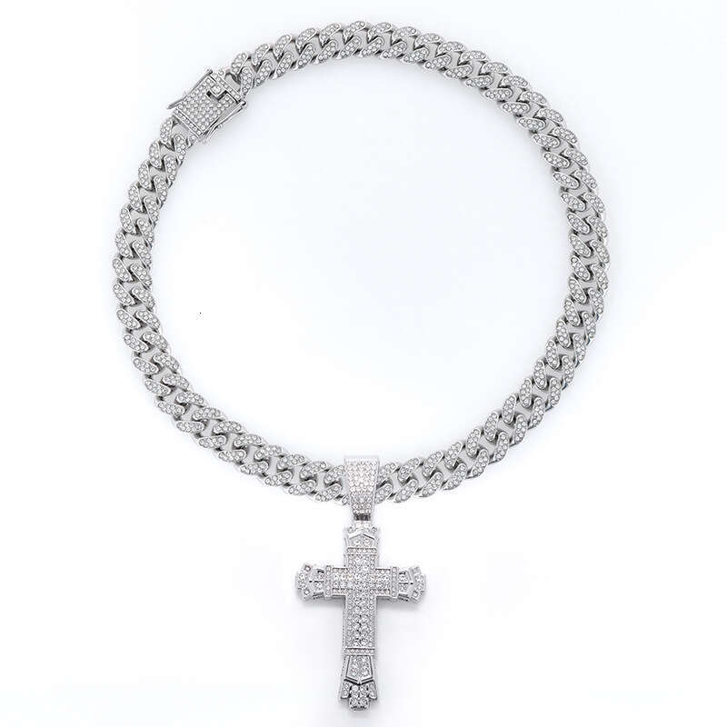 Hip hop men necklace stainless steel cross pendant necklace Cuban chain retro gold necklace bracelet jewelry set