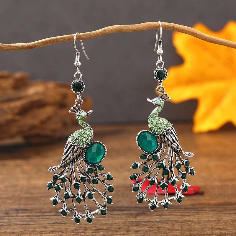 Vintage Ethnic Colroful Rhinestone Pea Dangle For Women Long Classic Sier Color Animal Earrings Female Jewelry