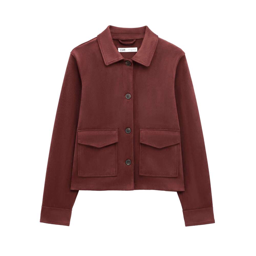 TRAF Women's Suede Texture Jacket 2025 Fashion Long Sleeve Cropped Coats Women Casual New In Outerwear