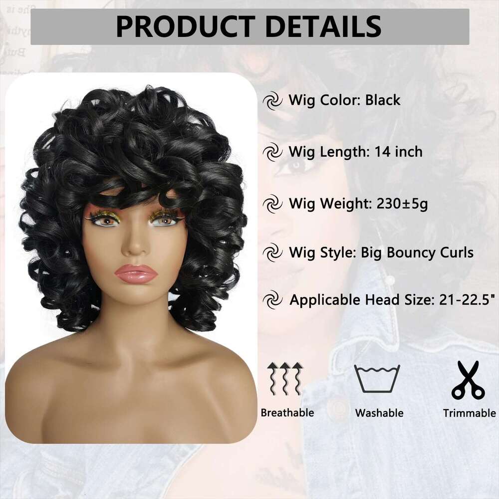 KEAT Women 14" Short Kinky Wig with Bangs Afro Black Curly for African American Cute Natural Synthtic Soft Wigs K001BK