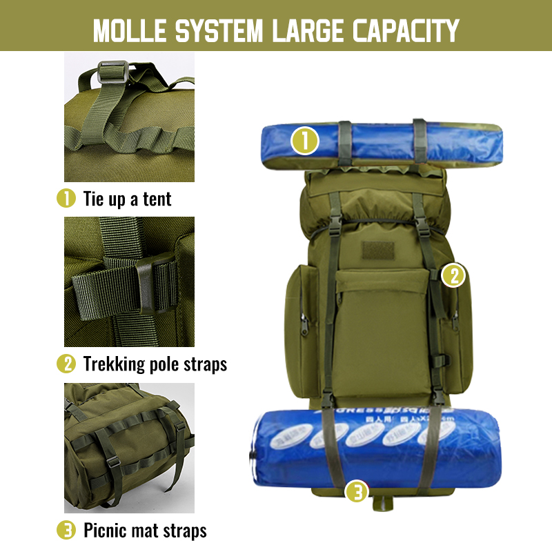 internal frame hiking backpack 100l backpacking backpack with rain cover waterproof camping rucksack for men and women 9111