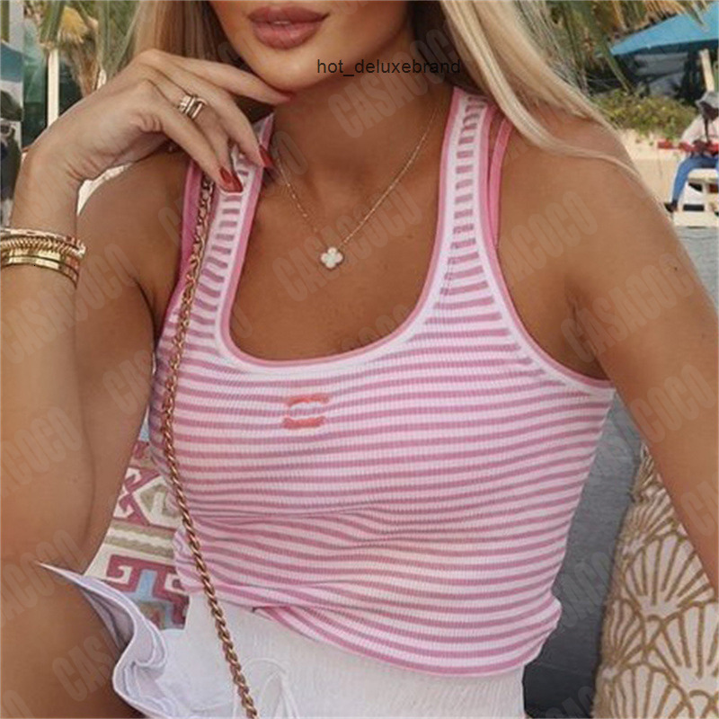 summer striped tanks underwaist women slim knit vest teeshirt sleeveless knitted channels chanellies croptops woman designer clothes tank tops t shirts singl 9KFE