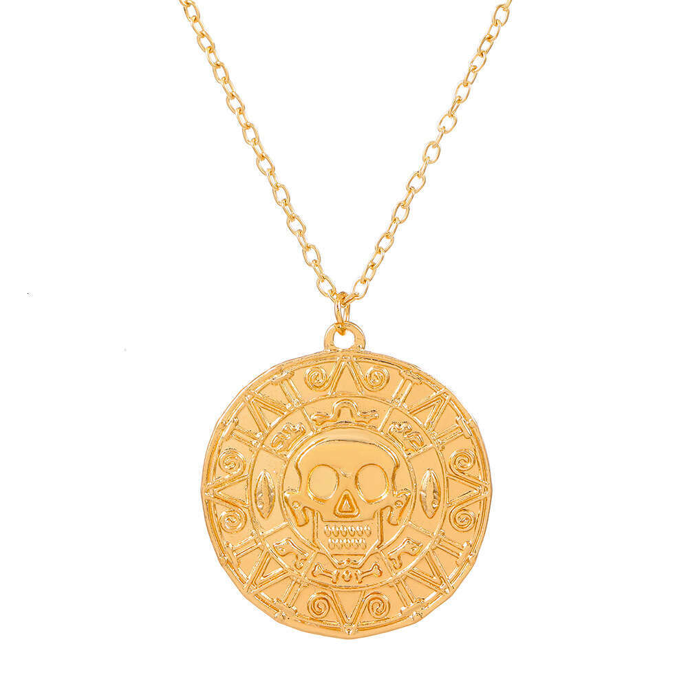 COS Jewelry Caribbean Pirate Gold Coin Chain Men's Skull Necklace Pendant