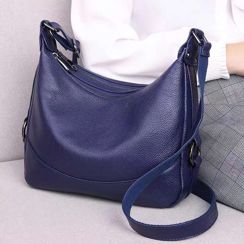 Fashion Women Cowhide Handbag Crossbody Bag Shoulder Bags Trend New Zipper Solid ColorHigh Quality Genuine Simple