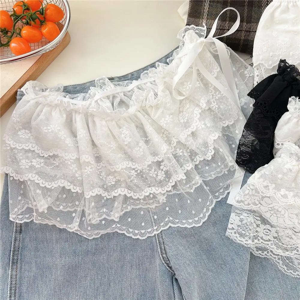 Lace Mini Skirts Women Elegant Sweet Lolita Short Skirts High Waist Y2k Streetwear Ruffle Skirts Lace Trim Butt Curtain Skirt 250428