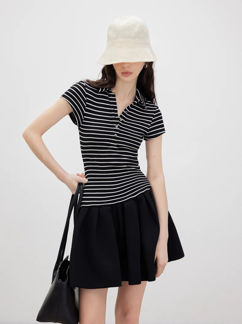 2025 Retro POLO collar slimming stretch dress Fashion Week Show Customized Fashion Tailored clothing womens Fashion Paris.M359
