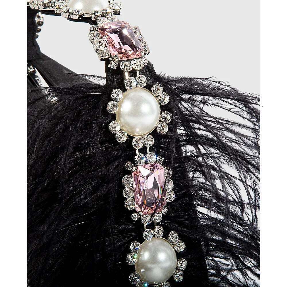 Dias Feather Handbags Pearls Party Evening Bags for Women 2023 Designer Satin Square Clutch Wedding Purses Tote