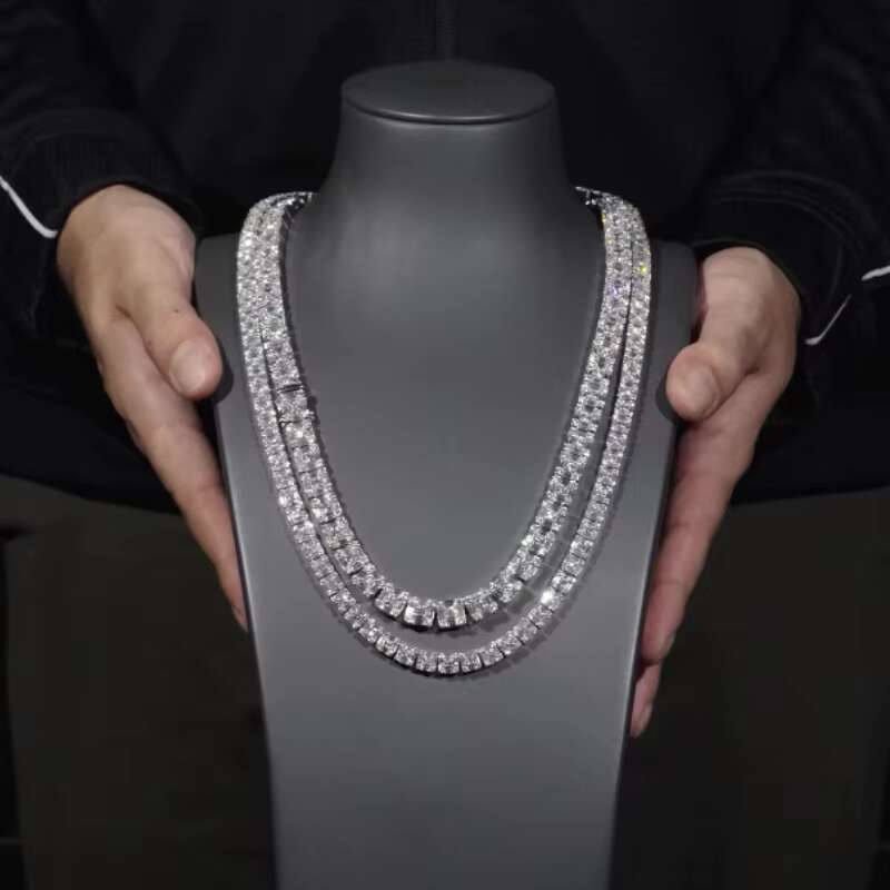 Luxury 4mm VVS Moissanite Iced Out Hiphop Tennis Necklaces 925 Sterling Silver Dazzling Moissanite Tennis Chain
