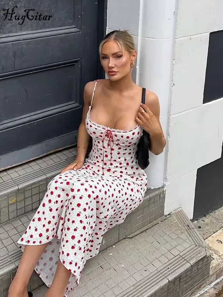 Hugcitar 2024 elegant floral print slider backless sexy Bodycon Maxi ball dress summer womens birthday party Y2K W250430