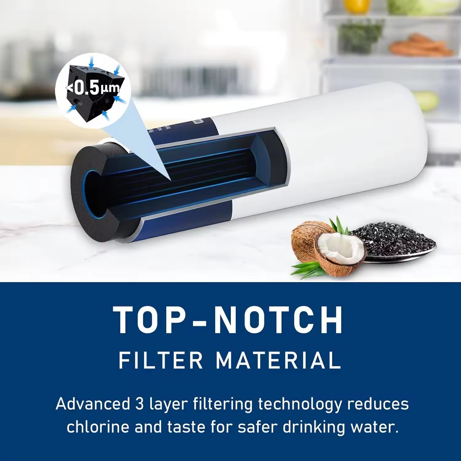 1pc Puresource3 WF3CB refrigerator water filter, no need to charge, no battery, remove odor and rust, used for refrigerator ice filter replacement