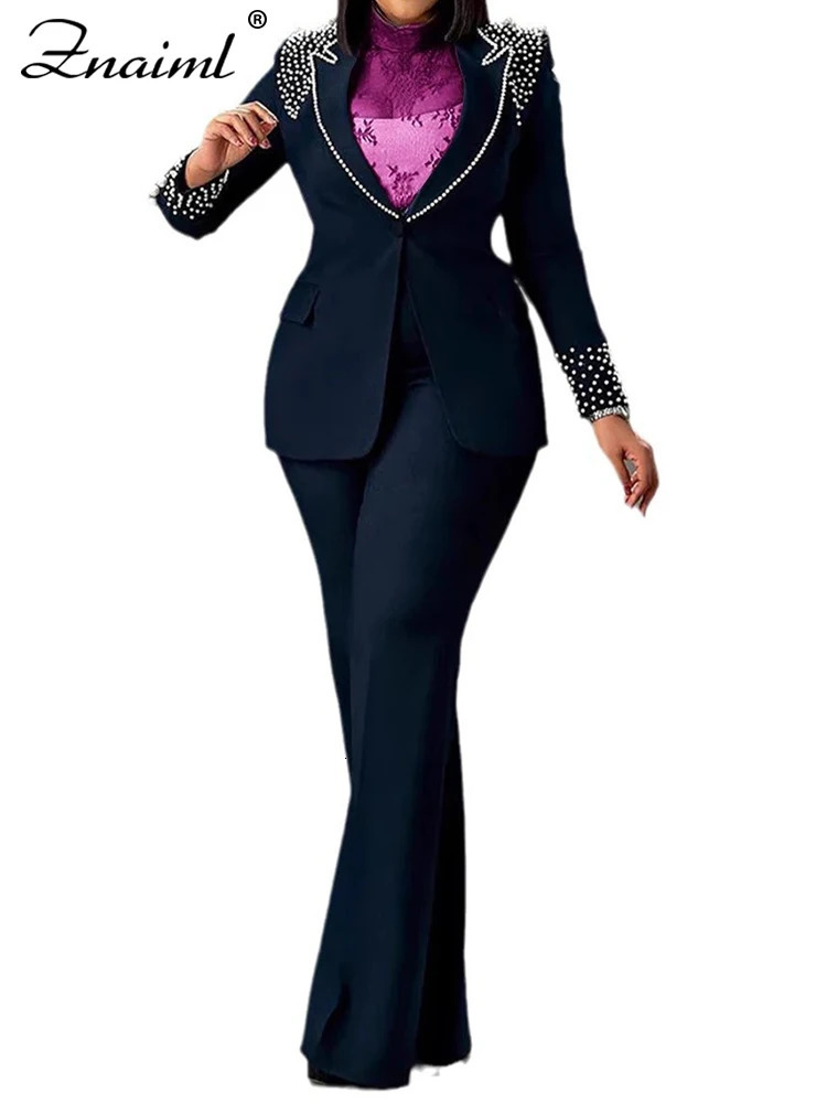 Znaiml elegant formal office womens twopiece clothing pearl jacket and straight pants work suit 250530
