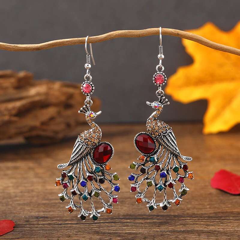 Vintage Ethnic Colroful Rhinestone Pea Dangle For Women Long Classic Sier Color Animal Earrings Female Jewelry