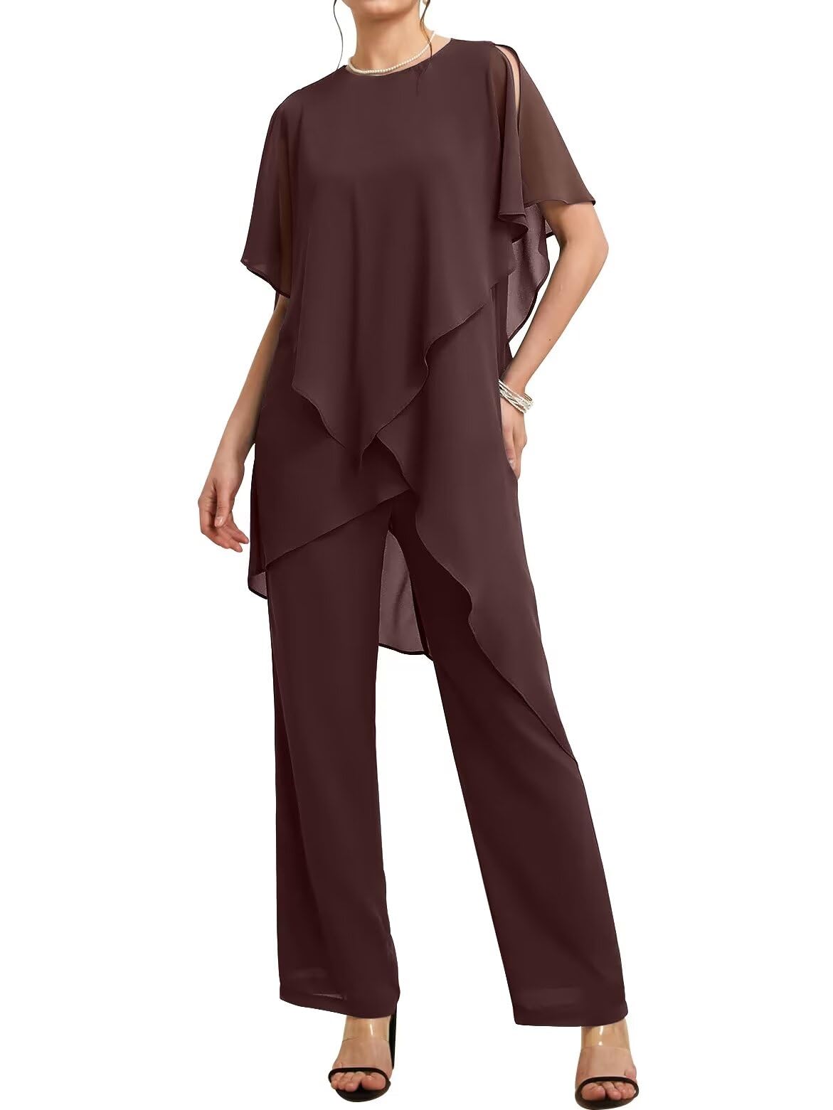 Grandmother Chiffon Pantsuits Women's Wedding Jumpsuit 3 Pieces Mother of The Bride Dresses Pant Suits with Jacket for Wedding Evening Party
