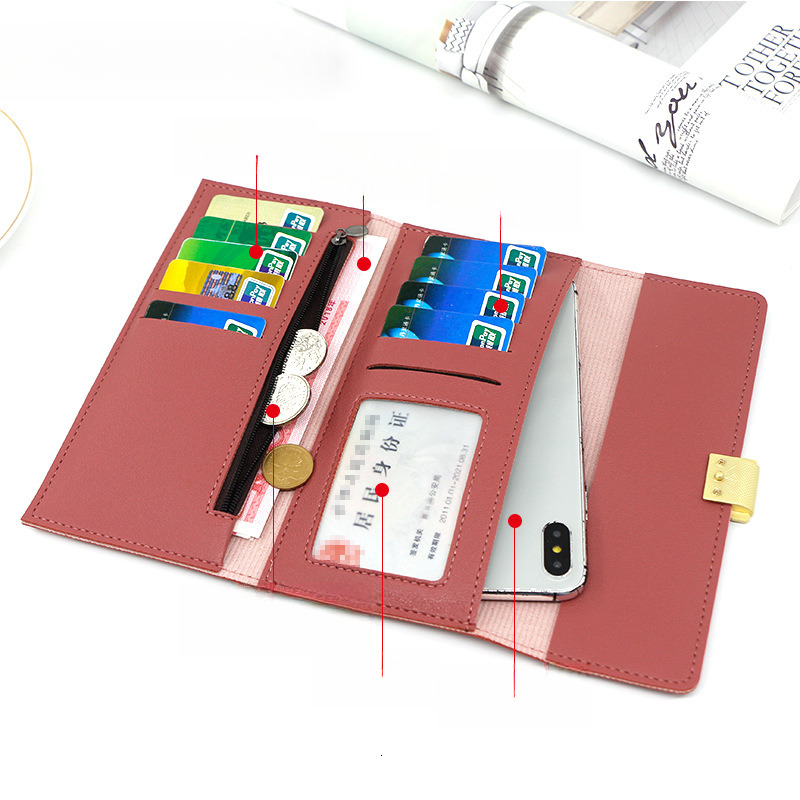 Designer Wallet New Combination Leather Solid Color Simple Long Three Fold Women S Checkered Hand Bag Zero Wallet Clip Luxury Wallet Key Pouch