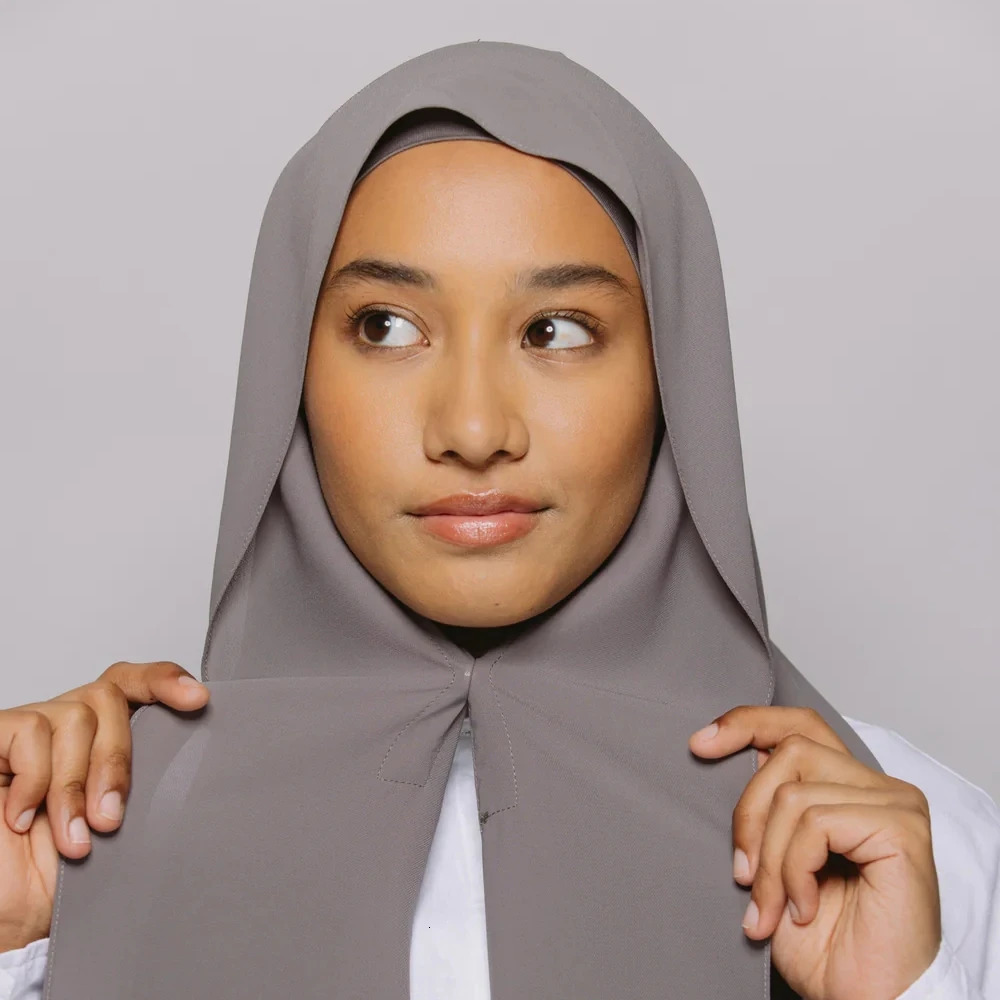 Premium Instant Chiffon Hijab With Bulit-in Magnets Solid Color Easy To Wear Shawl Wrap with Undercap for Muslim Women 250420