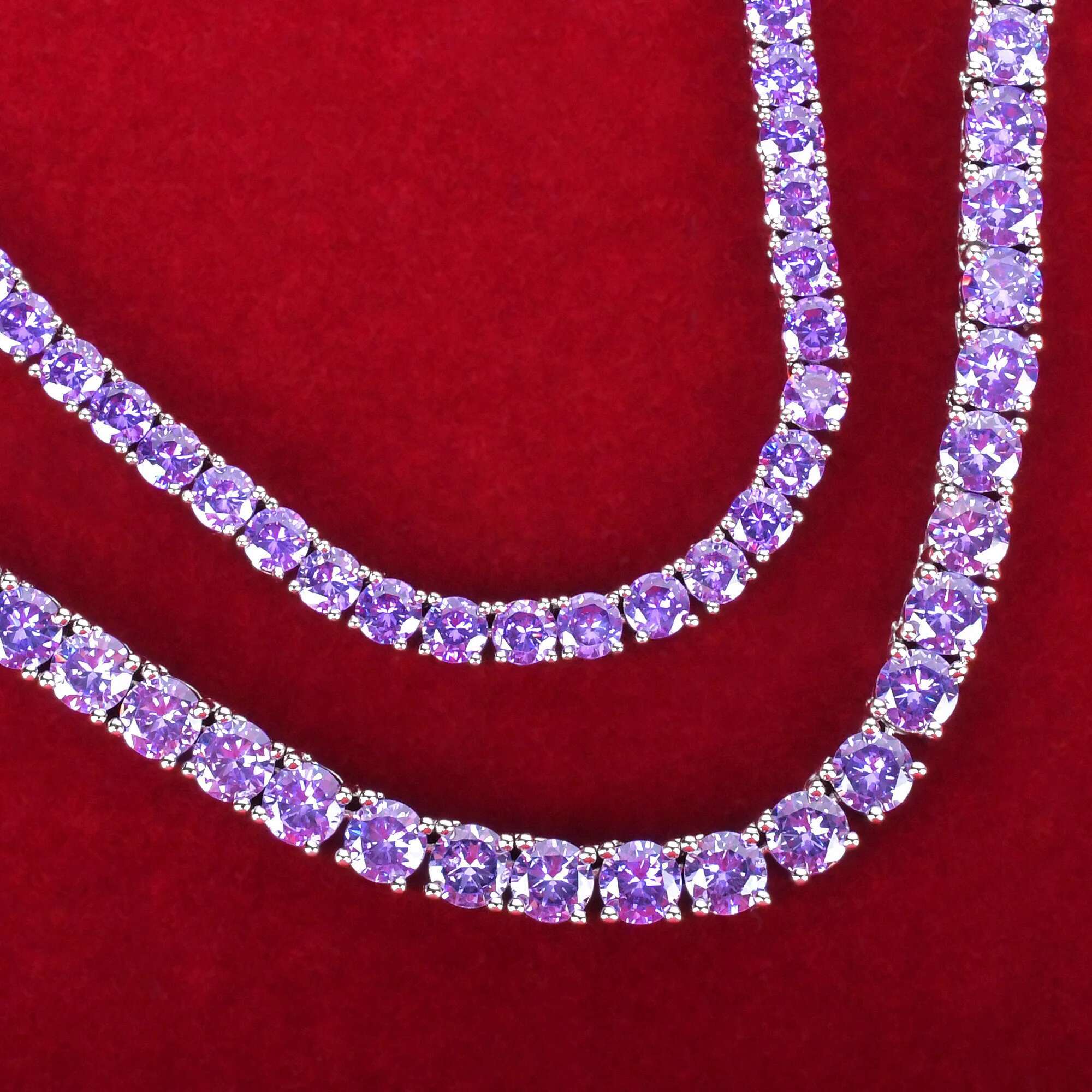 Aokaishen Purple Tennis Chain Necklace Hip Hop Rock Street Jewelry AAAAA Cubic Zirconia Real Gold Color Plated