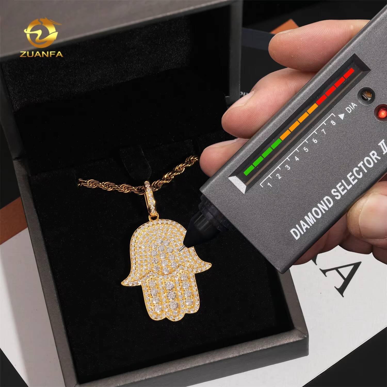 Hip Hop Fashion Rapper Charm 925 Sterling Silver Iced Out Diamond Moissanite Hamsa Hand Pendant