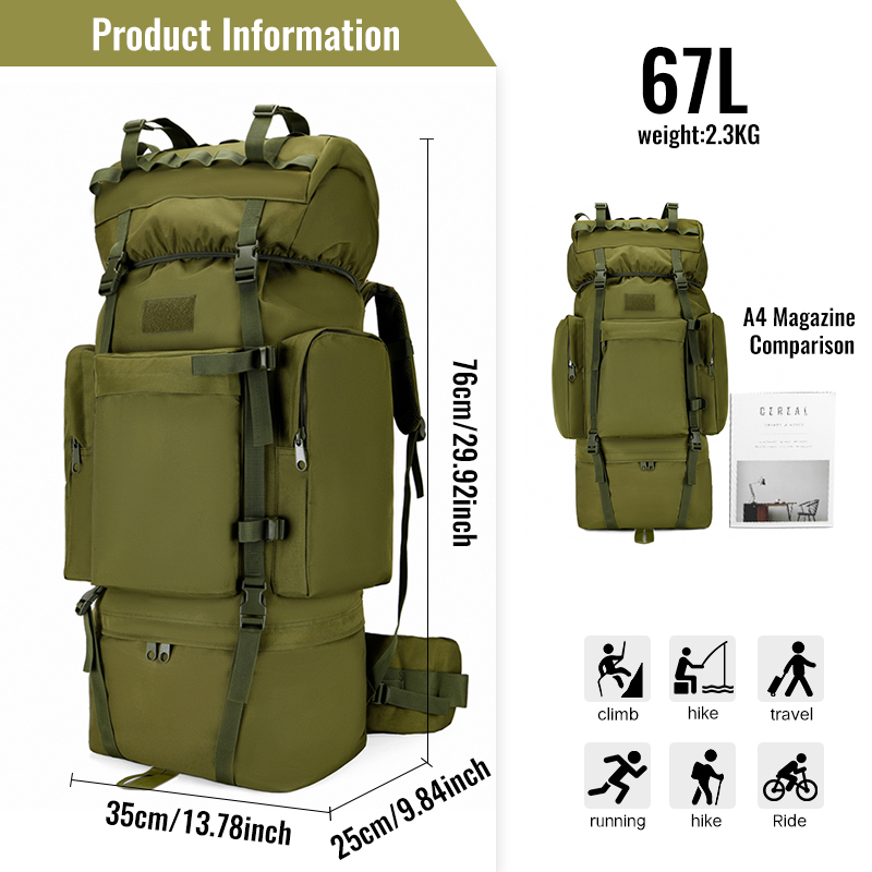 internal frame hiking backpack 100l backpacking backpack with rain cover waterproof camping rucksack for men and women 9111