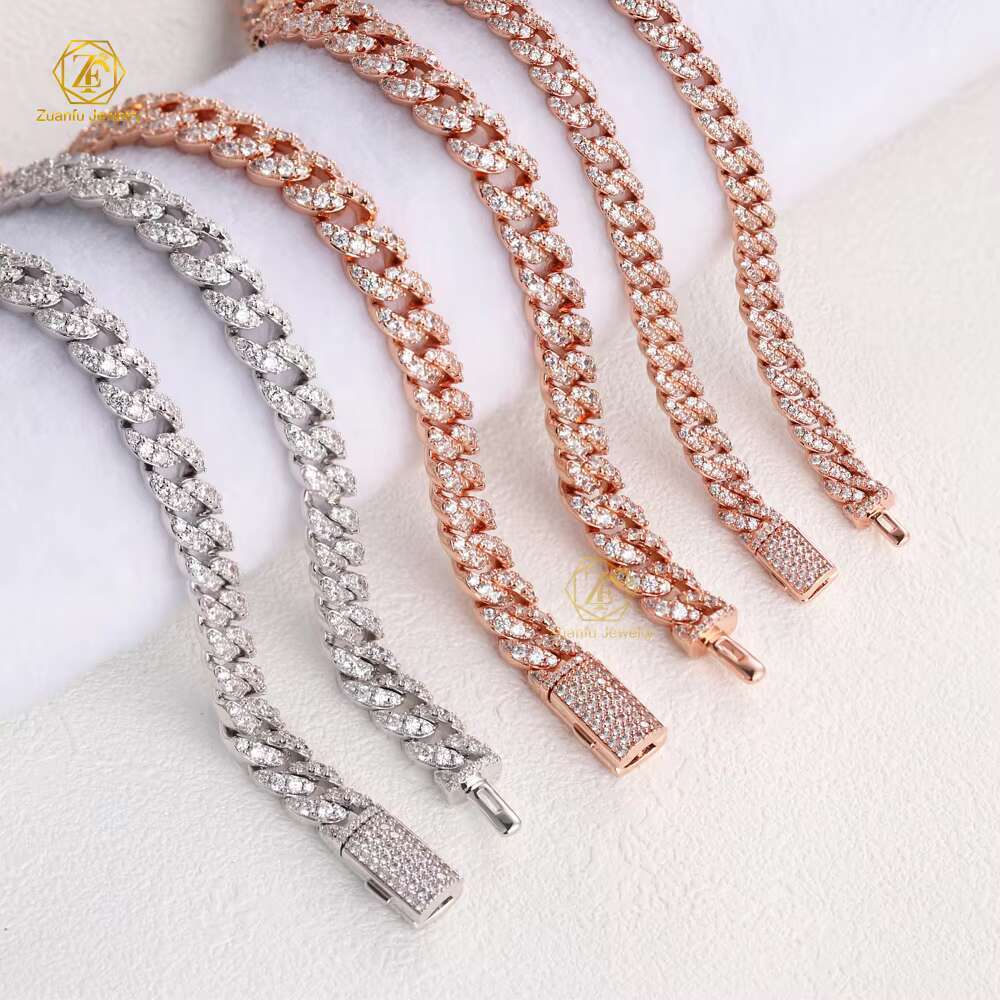 Mens Cuban Link Chain 6mm 8mm 1rows Miami Iced Out Moissanite Cuban Chain 925 Silver Jewelry Sterling Moissanite Cuban Chain