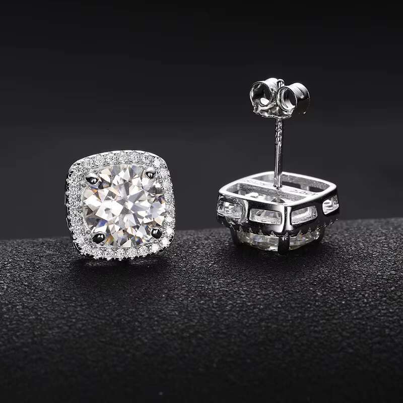 Ready to Ship 925 Sterling Silver Hip Hop VVS Moissanite Stud Earrings Gold Plated Hot Selling Fine Jewelry With Diamond Tester