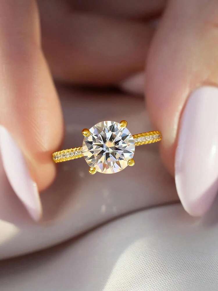 KNB Gorgeous Shiny 2 Carat Zircon Round Ring Real 925 Sterling Silver for Women Engagement Luxury High Quality Fine Jewelry