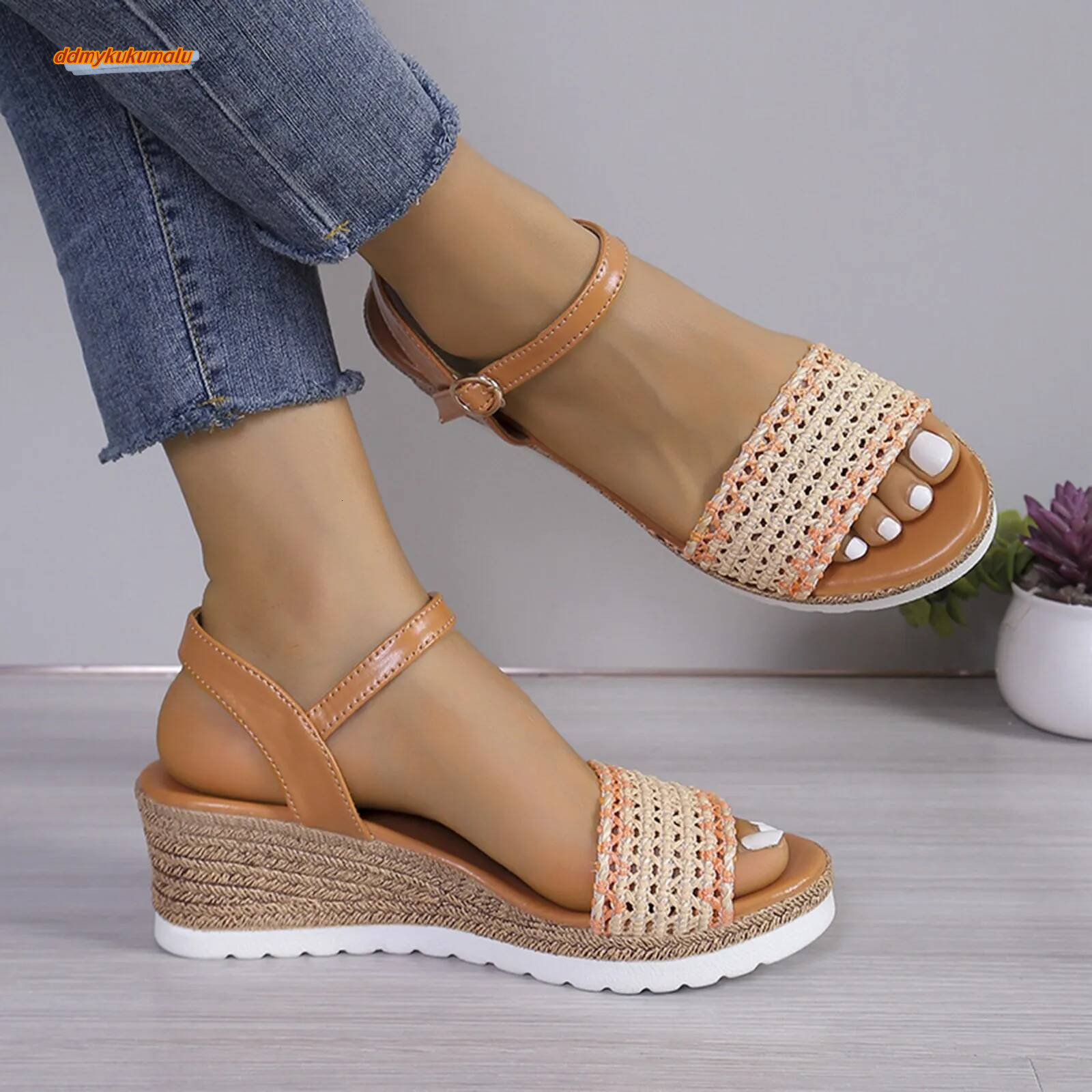 Brand Women Slingback Sandals Women'S Summer Fashion Open Toe Thick Bottom Slope Heel Zapatos Mujer 2024 Tendencia ddmykukumalu