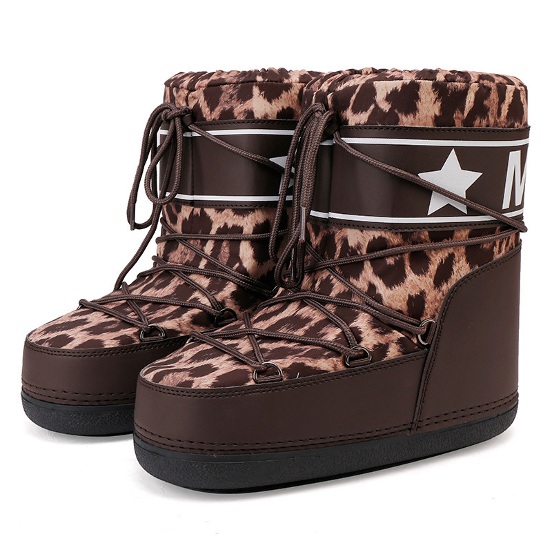 New spacewalk series cross border space boots winter leopard print ski boots waterproof fashion and anti slip midsole snow boots designer shoes